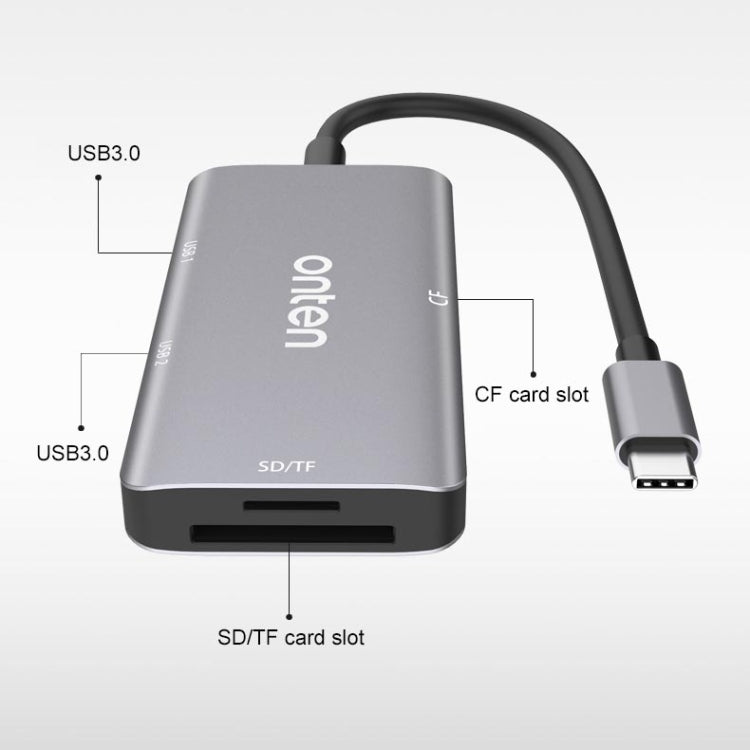 Onten 91882 5 In 1 USB3.0 x3 + SD + TF + CF Type-C / USB-C OTG Multi-function Card Reader - Card Reader by Onten | Online Shopping South Africa | PMC Jewellery | Buy Now Pay Later Mobicred