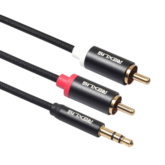 REXLIS 3635 3.5mm Male to Dual RCA Gold-plated Plug Black Cotton Braided Audio Cable for RCA Input Interface Active Speaker, Length: 10m - RCA Cable by REXLIS | Online Shopping South Africa | PMC Jewellery | Buy Now Pay Later Mobicred