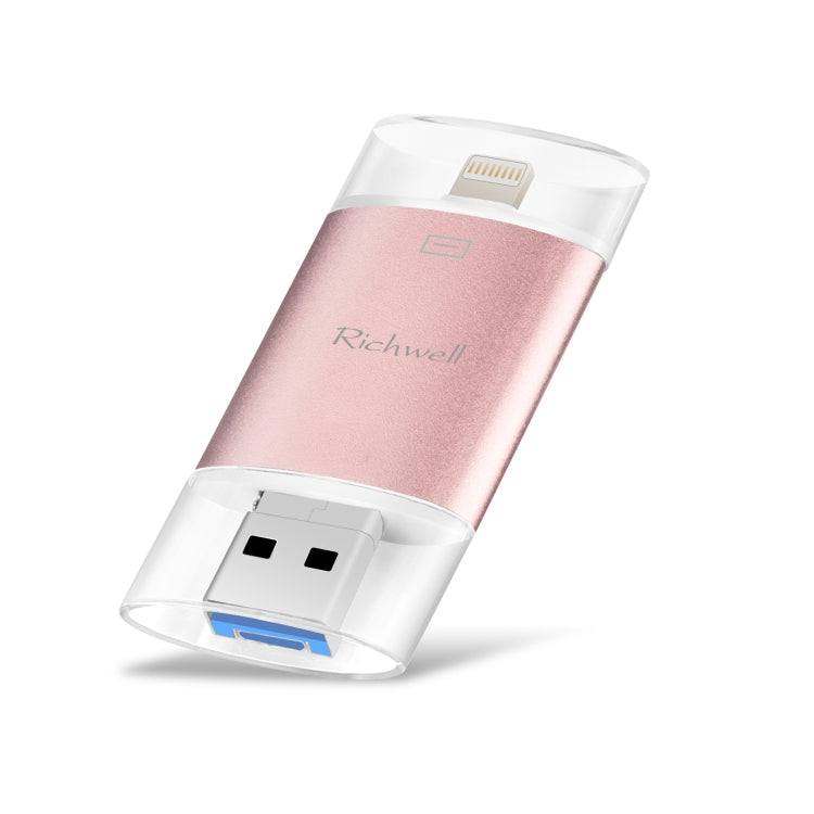 Richwell 3 in 1 64G Type-C + 8 Pin + USB 3.0 Metal Double Cover Push-pull Flash Disk with OTG Function(Rose Gold) - U Disk & Card Reader by Richwell | Online Shopping South Africa | PMC Jewellery | Buy Now Pay Later Mobicred