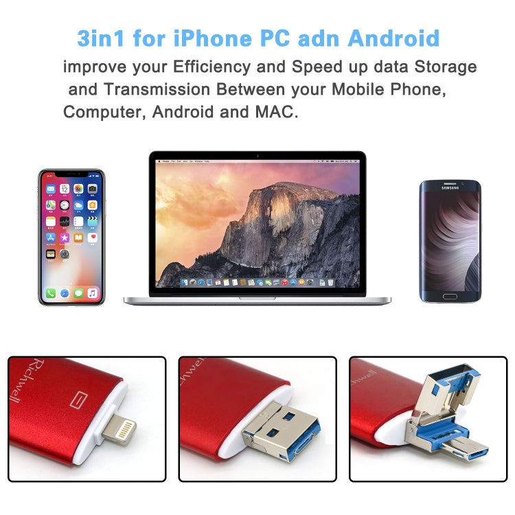 Richwell 3 in 1 32G Type-C + 8 Pin + USB 3.0 Metal Double Cover Push-pull Flash Disk with OTG Function(Silver) - free shipping - PMC Jewellery - Order now!