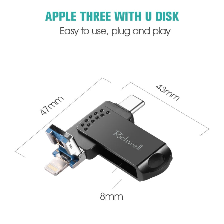 Richwell 128G Type-C + 8 Pin + USB 3.0 Metal Flash Disk with OTG Function(Rose Gold) - free shipping - PMC Jewellery - Order now!