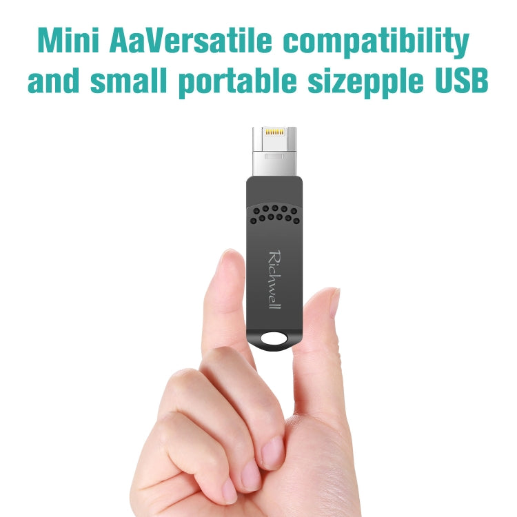 Richwell 128G Type-C + 8 Pin + USB 3.0 Metal Flash Disk with OTG Function(Silver) - free shipping - PMC Jewellery - Order now!