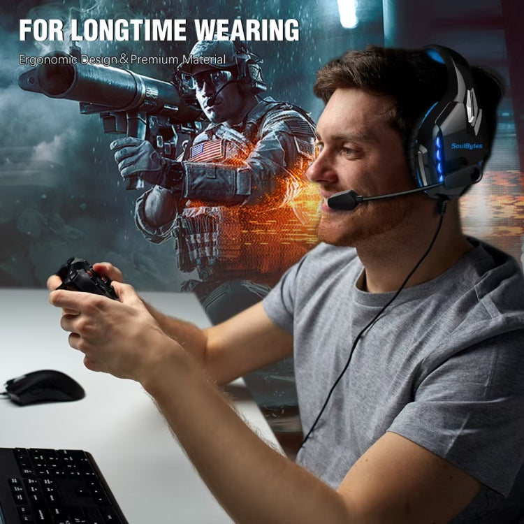 Soulbytes S11 USB + 3.5mm 4 Pin Adjustable LED Light Gaming Headset with Mic (Blue) - free shipping - PMC Jewellery - Order now!