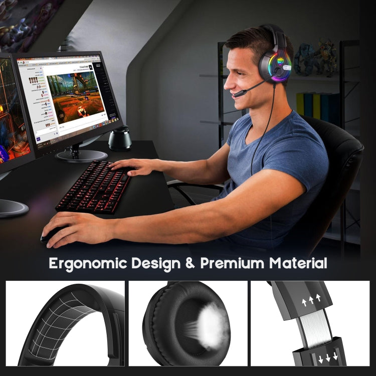 Soulbytes S19 USB + 3.5mm 4 Pin Adjustable RGB Light Gaming Headset with Mic (Black) - Multimedia Headset by Soulbytes | Online Shopping South Africa | PMC Jewellery | Buy Now Pay Later Mobicred