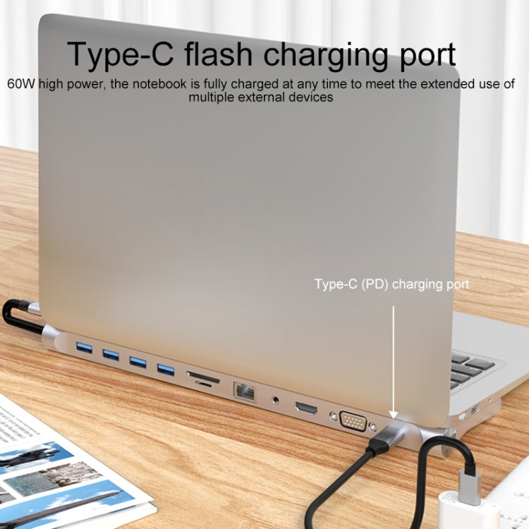 BYL-2003 11 in 1 USB-C / Type-C to 4 x USB + SD/TF + RJ45 + 3.5mm + HDMI + VGA + PD Multi-function HUB - USB HUB by PMC Jewellery | Online Shopping South Africa | PMC Jewellery | Buy Now Pay Later Mobicred