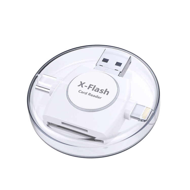 X-Flash R01 3 in 1 8 Pin + USB-C / Type-C + Micro USB Interface SD / TF Card Reader(White) - Converter & Adapter by PMC Jewellery | Online Shopping South Africa | PMC Jewellery | Buy Now Pay Later Mobicred