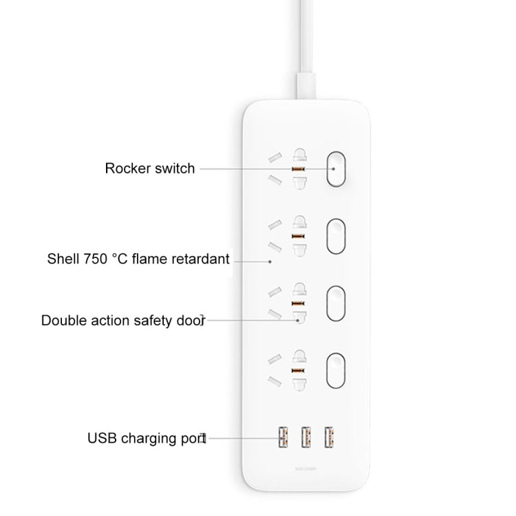 Original Xiaomi Mijia Power Socket Strip 4 Sockets Big Plug Extension Patch Board with 4 Control Switches & 5V / 2.1A 3 USB Ports for Home, Office - Smart Socket by Xiaomi | Online Shopping South Africa | PMC Jewellery | Buy Now Pay Later Mobicred