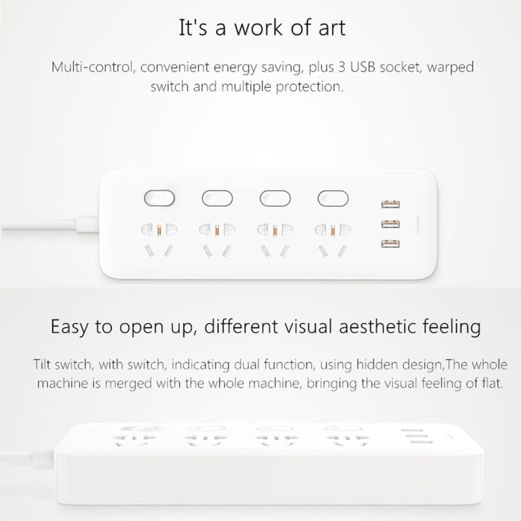 Original Xiaomi Mijia Power Socket Strip 4 Sockets Big Plug Extension Patch Board with 4 Control Switches & 5V / 2.1A 3 USB Ports for Home, Office - Smart Socket by Xiaomi | Online Shopping South Africa | PMC Jewellery | Buy Now Pay Later Mobicred