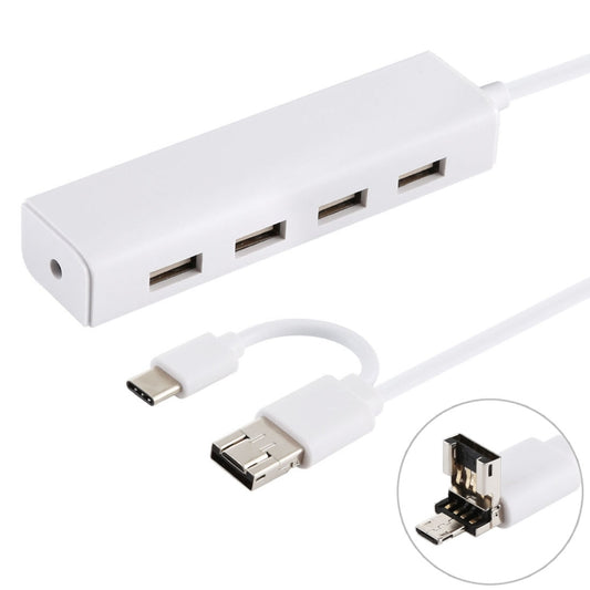 3 in 1 USB-C / Type-C + Micro USB + 4 x USB 2.0 Ports HUB Converter, Cable Length: 12cm(White) - USB 2.0 HUB by PMC Jewellery | Online Shopping South Africa | PMC Jewellery | Buy Now Pay Later Mobicred