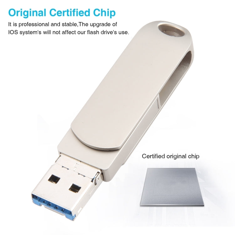 3 in 1 64G USB + 8 Pin + Type-C Metal Rotating Push-pull Flash Disk with OTG Function (Silver) - U Disk & Card Reader by PMC Jewellery | Online Shopping South Africa | PMC Jewellery | Buy Now Pay Later Mobicred