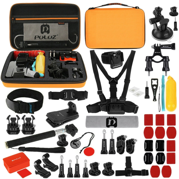 PULUZ 53 in 1 Accessories Total Ultimate Combo Kits with Orange EVA Case (Chest Strap + Suction Cup Mount + 3-Way Pivot Arms + J-Hook Buckle + Wrist Strap + Helmet Strap + Extendable Monopod + Surface ... ce Pro, DJI Osmo Action 4 and Other Action Cameras -  by PULUZ | Online Shopping South Africa | PMC Jewellery | Buy Now Pay Later Mobicred