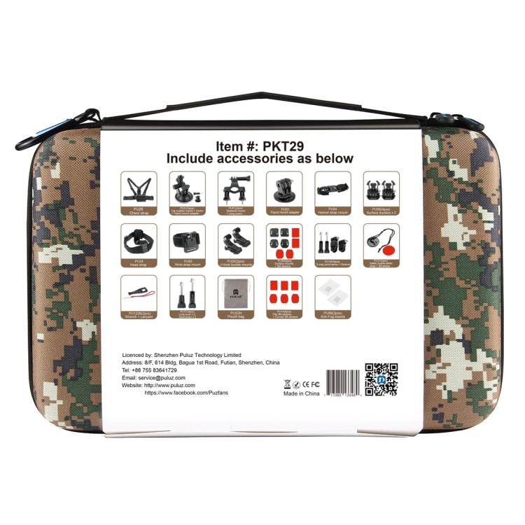 PULUZ 45 in 1 Accessories Ultimate Combo Kits with Camouflage EVA Case (Chest Strap + Suction Cup Mount + 3-Way Pivot Arms + J-Hook Buckle + Wrist Strap + Helmet Strap + Surface Mounts + Tripod Adapte ... ce Pro, DJI Osmo Action 4 and Other Action Cameras -  by PULUZ | Online Shopping South Africa | PMC Jewellery | Buy Now Pay Later Mobicred