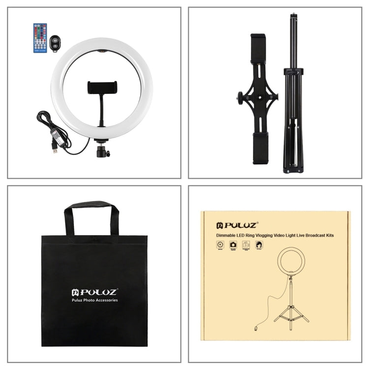 PULUZ 10.2 inch 26cm RGBW Light + 1.65m Tripod Mount + Dual Phone Bracket Curved Surface USB RGBW Dimmable LED Ring Selfie Beauty Vlogging Video Light Live Broadcast Kits with Cold Shoe Tripod Ball Head & Phone Clamp & Remote Control(Black) - Ring Light by PULUZ | Online Shopping South Africa | PMC Jewellery | Buy Now Pay Later Mobicred