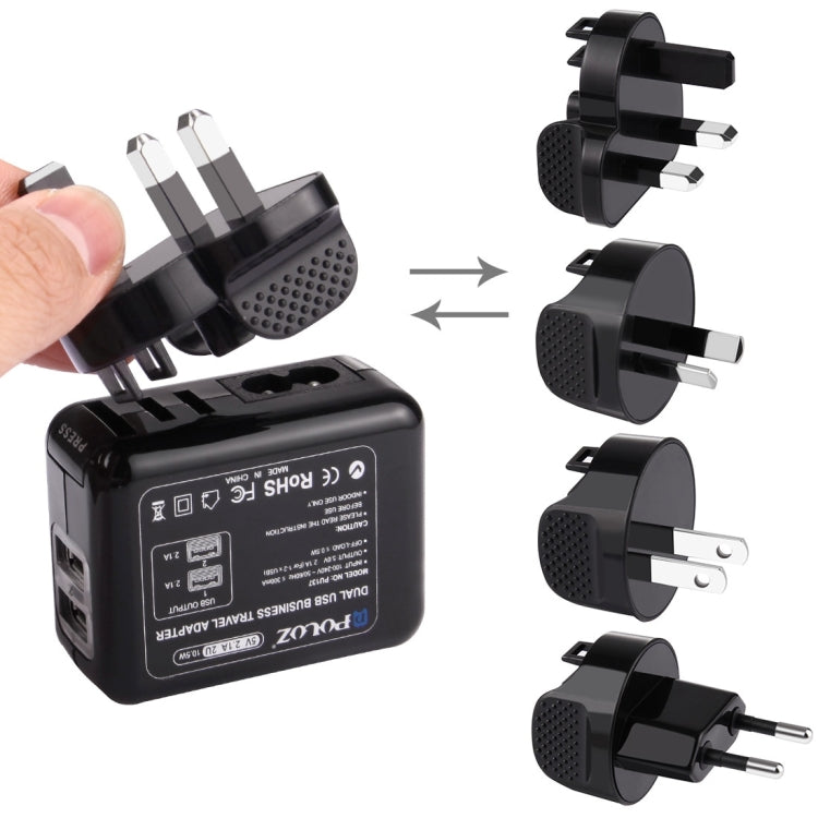 PULUZ 2 Ports USB 5V (2.1A + 2.1A) Wall Charger Set with Removable International UK + EU + US + AU Plug Travel Power Adapters for GoPro HERO4 Session /4 /3+ /3 /2 /1 - Charger by PULUZ | Online Shopping South Africa | PMC Jewellery