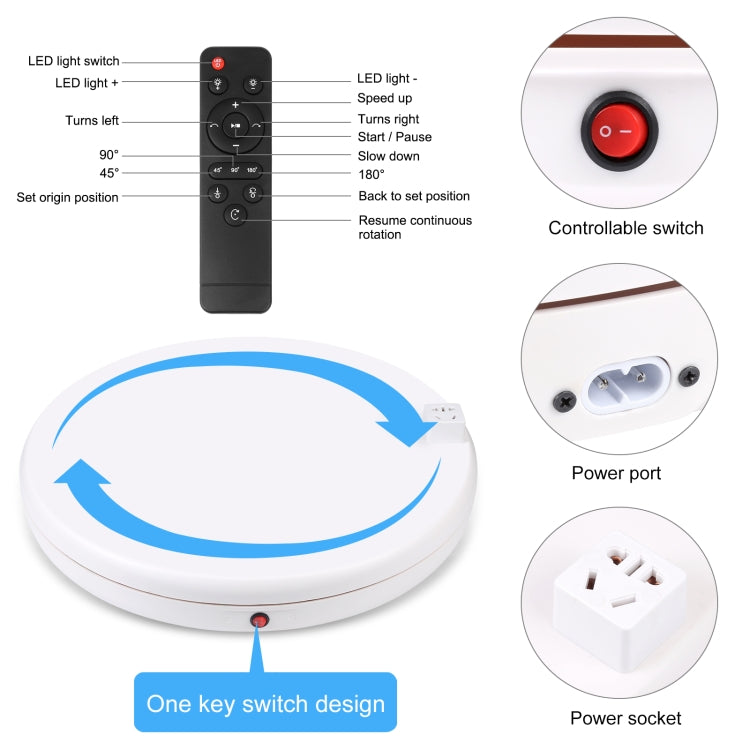 PULUZ 45cm Remote Control Adjusting Speed Rotating Turntable Display Stand with Power Socket, White, Load 100kg(US Plug) - free shipping - PMC TechLife - Order now!
