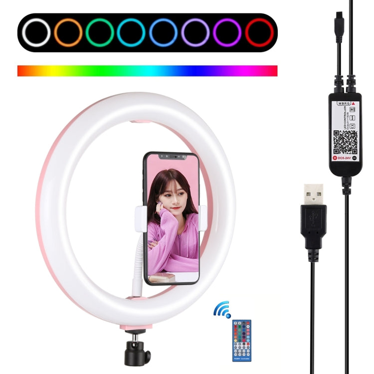 PULUZ 10.2 inch 26cm Curved Surface USB RGBW Dimmable LED Ring Vlogging Photography Video Lights with Tripod Ball Head & Remote Control & Phone Clamp(Pink) - Ring Light by PULUZ | Online Shopping South Africa | PMC Jewellery | Buy Now Pay Later Mobicred