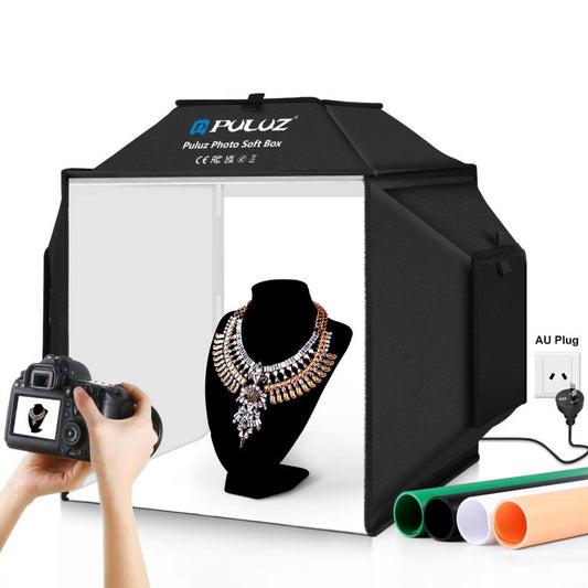 PULUZ 40cm Folding 72W 5500K Studio Shooting Tent Soft Box Photography Lighting Kit with 4 Colors (Black, Orange, White, Green) Backdrops(AU Plug) -  by PULUZ | Online Shopping South Africa | PMC Jewellery | Buy Now Pay Later Mobicred