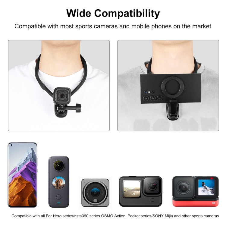 PULUZ Magnetic Collar Bracket POV View Mount with Phone Clamp for GoPro Action Cameras / Phones (Black) - Holder by PULUZ | Online Shopping South Africa | PMC Jewellery | Buy Now Pay Later Mobicred