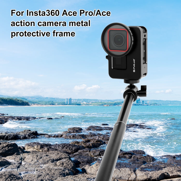 For Insta360 Ace Pro / Ace PULUZ Metal Cage Adapter Frame with 52mm UV Filter & Adapter Ring (Black) - Mount & Holder by PULUZ | Online Shopping South Africa | PMC Jewellery | Buy Now Pay Later Mobicred