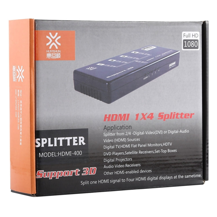 HDMI-400 V1.4 1080P Full HD 1 x 4 HDMI Amplifier Splitter, Support 3D - Splitter by PMC Jewellery | Online Shopping South Africa | PMC Jewellery | Buy Now Pay Later Mobicred