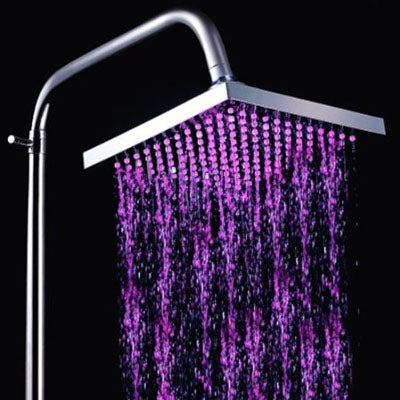 Square Temperature Sensor 3-Color (Blue / Pink / Red) LED Showerhead(Silver) - Shower Head by PMC TechLife | Online Shopping South Africa | PMC TechLife | Buy Now Pay Later Mobicred