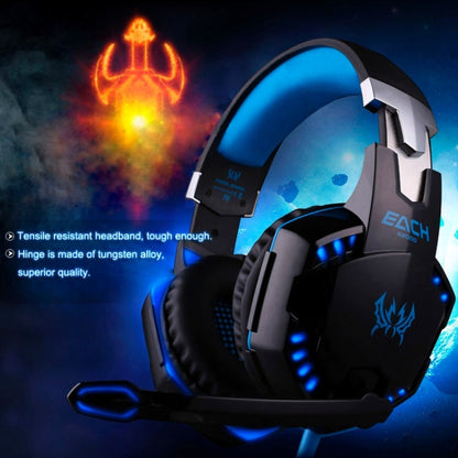 EACH G2000 Over-ear Stereo Bass Gaming Headset with Mic & LED Light for Computer, Cable Length: 2.2m(Blue) - Multimedia Headset by KOTION EACH | Online Shopping South Africa | PMC Jewellery | Buy Now Pay Later Mobicred