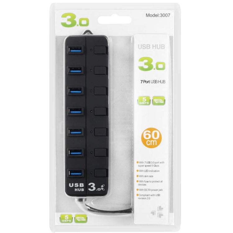 7 Ports USB 3.0 Hub with Individual Switches for each Data Transfer Ports(Black) - USB 3.0 HUB by PMC Jewellery | Online Shopping South Africa | PMC Jewellery | Buy Now Pay Later Mobicred