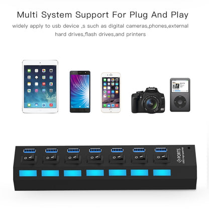 7 Ports USB 3.0 HUB, Super Speed 5Gbps, Plug and Play, Support 1TB(Black) - USB 3.0 HUB by PMC Jewellery | Online Shopping South Africa | PMC Jewellery | Buy Now Pay Later Mobicred