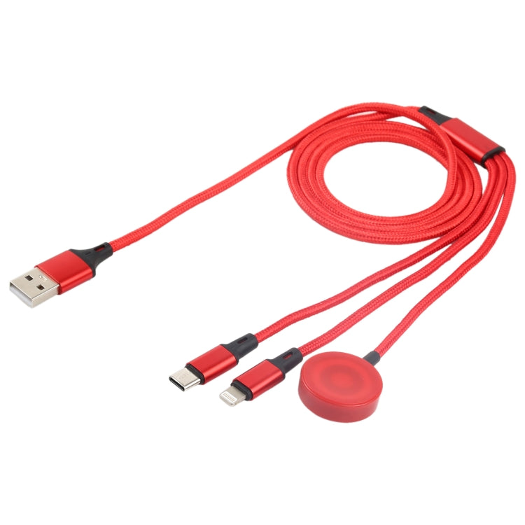 For iPhone / Apple Watch 3 In 1 8 Pin + Type-C / USB-C + Magnetic Charging Base Multi-function Charging Cable, Length: 1m(Red) - Multifunction Cable by PMC Jewellery | Online Shopping South Africa | PMC Jewellery | Buy Now Pay Later Mobicred