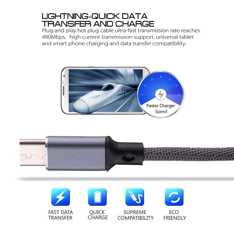 1m 2A Output USB to USB-C / Type-C Nylon Weave Style Data Sync Charging Cable(Grey) - USB-C & Type-C Cable by PMC Jewellery | Online Shopping South Africa | PMC Jewellery | Buy Now Pay Later Mobicred