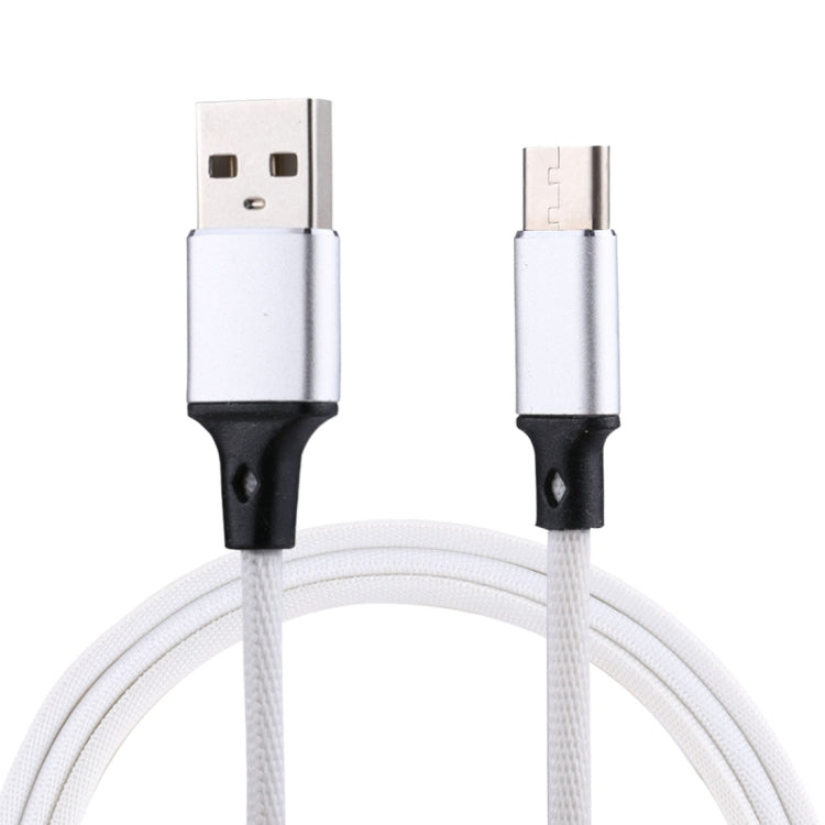 1m 2A Output USB to USB-C / Type-C Nylon Weave Style Data Sync Charging Cable(White) - USB-C & Type-C Cable by PMC Jewellery | Online Shopping South Africa | PMC Jewellery | Buy Now Pay Later Mobicred