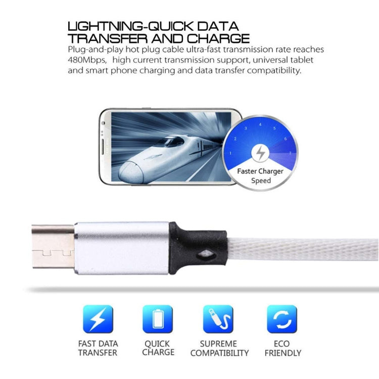 1m 2A Output USB to USB-C / Type-C Nylon Weave Style Data Sync Charging Cable(White) - USB-C & Type-C Cable by PMC Jewellery | Online Shopping South Africa | PMC Jewellery | Buy Now Pay Later Mobicred