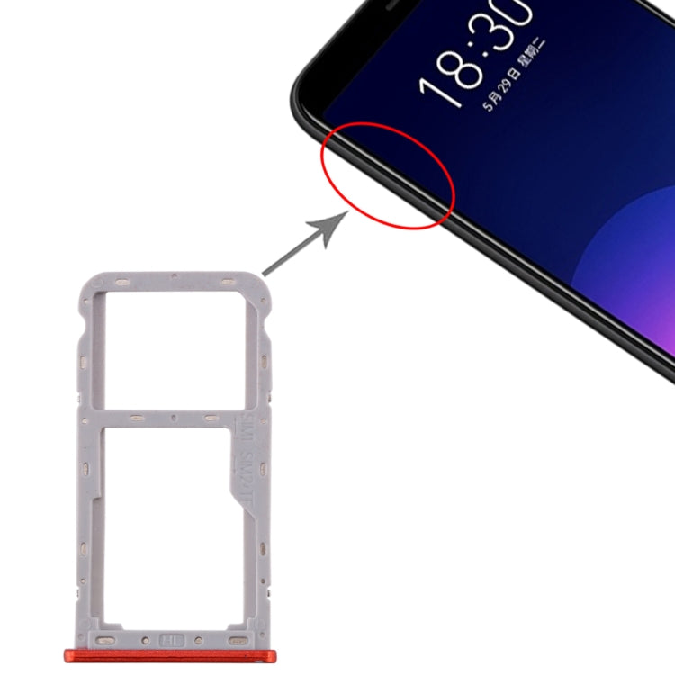 For Meizu M6T SIM Card Tray + SIM / Micro SD Card Tray (Red) - For Meizu by PMc TechLife | Online Shopping South Africa | PMc TechLife | Buy Now Pay Later Mobicred