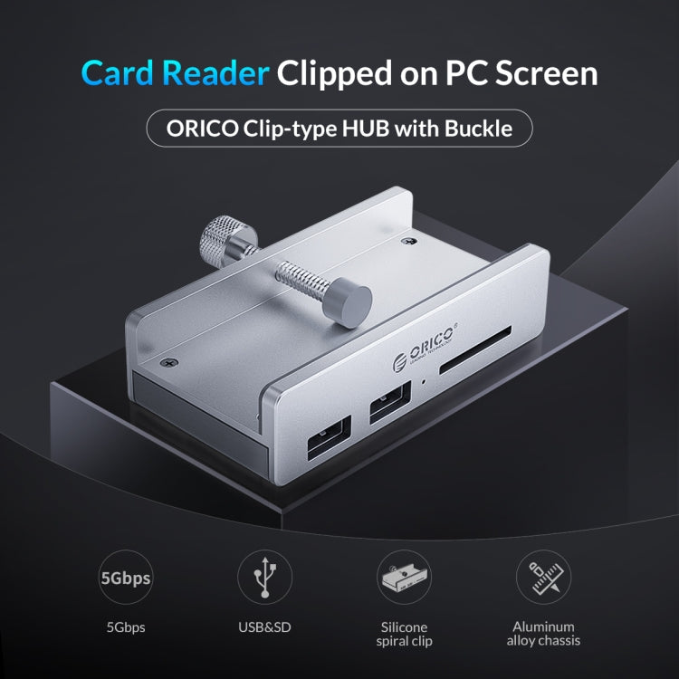 ORICO MH2AC-U3 Clip-type 2 Ports USB3.0 HUB with SD Card Reader - USB 3.0 HUB by ORICO | Online Shopping South Africa | PMC Jewellery | Buy Now Pay Later Mobicred