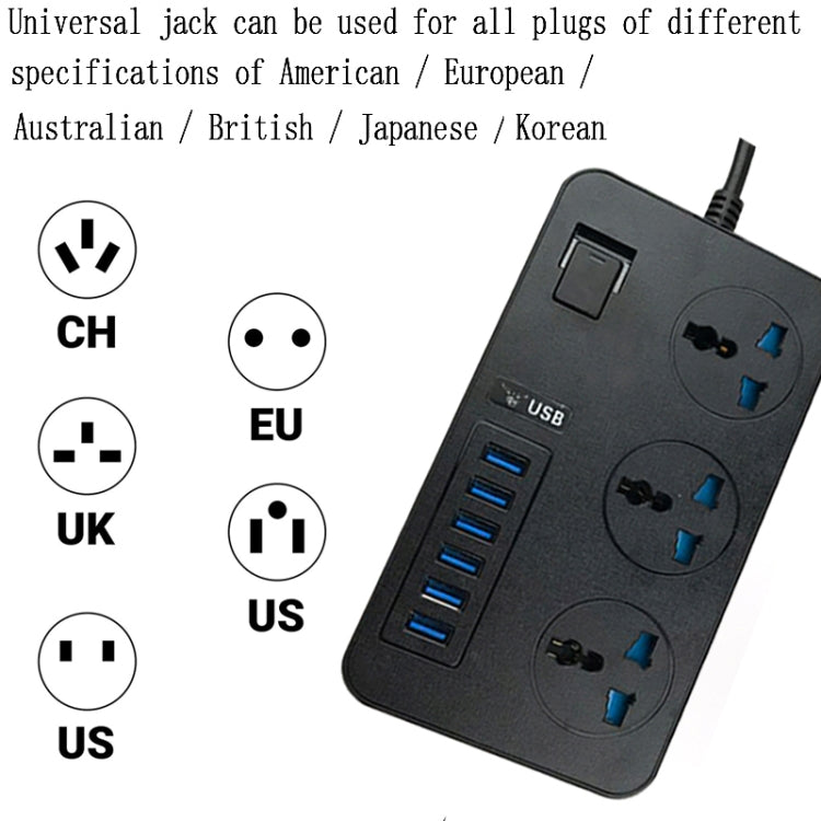 T09 3000W High Power Multi-Function Plug-in 3-Hole International Universal Jack + 6 USB Intelligent Charging US PLUG - Extension Socket by PMC Jewellery | Online Shopping South Africa | PMC Jewellery | Buy Now Pay Later Mobicred