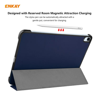 For iPad Air 11 2024 / Pro 11 2018 / Air 10.9 2022 ENKAY 3-folding Plastic Leather Smart Tablet Case(Dark Blue) - iPad Air (2022) / (2020) 10.9 Cases by ENKAY | Online Shopping South Africa | PMC Jewellery | Buy Now Pay Later Mobicred