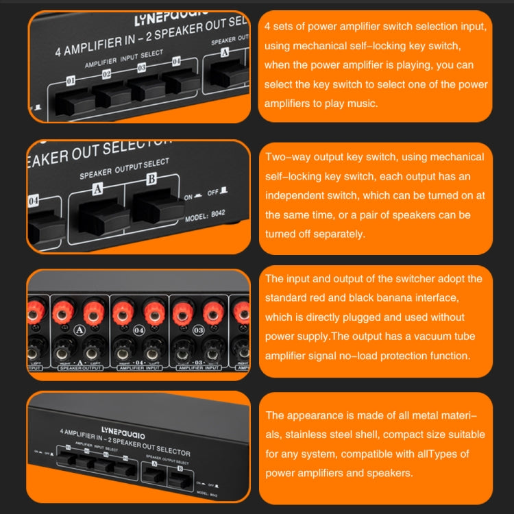 B042 4-in 2-out Power Amplifier Sound Switcher Loudspeaker Switch Distributor, 300W Per Channel Lossless Sound Quality -  by PMC Jewellery | Online Shopping South Africa | PMC Jewellery | Buy Now Pay Later Mobicred