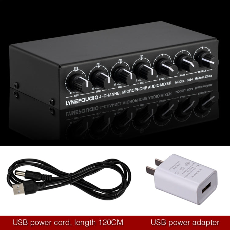 B054 4-Channel Microphone Mixer Support Stereo Output With Reverb Treble And Bass Adjustment, USB 5V Power Supply, US Plug -  by PMC TechLife | Online Shopping South Africa | PMC TechLife