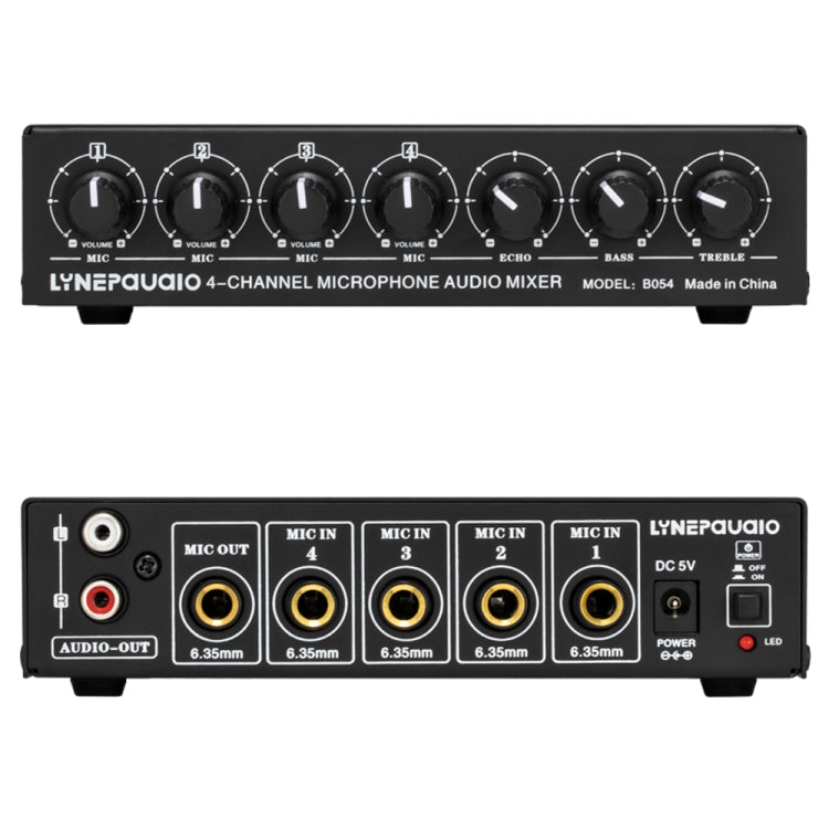 B054 4-Channel Microphone Mixer Support Stereo Output With Reverb Treble And Bass Adjustment, USB 5V Power Supply, US Plug -  by PMC TechLife | Online Shopping South Africa | PMC TechLife