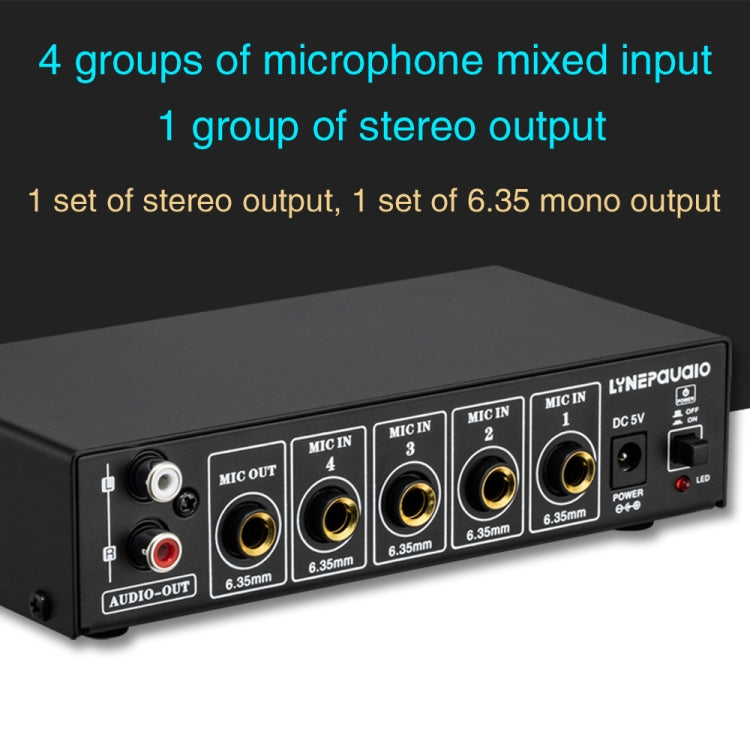 B054 4-Channel Microphone Mixer Support Stereo Output With Reverb Treble And Bass Adjustment, USB 5V Power Supply, US Plug -  by PMC TechLife | Online Shopping South Africa | PMC TechLife