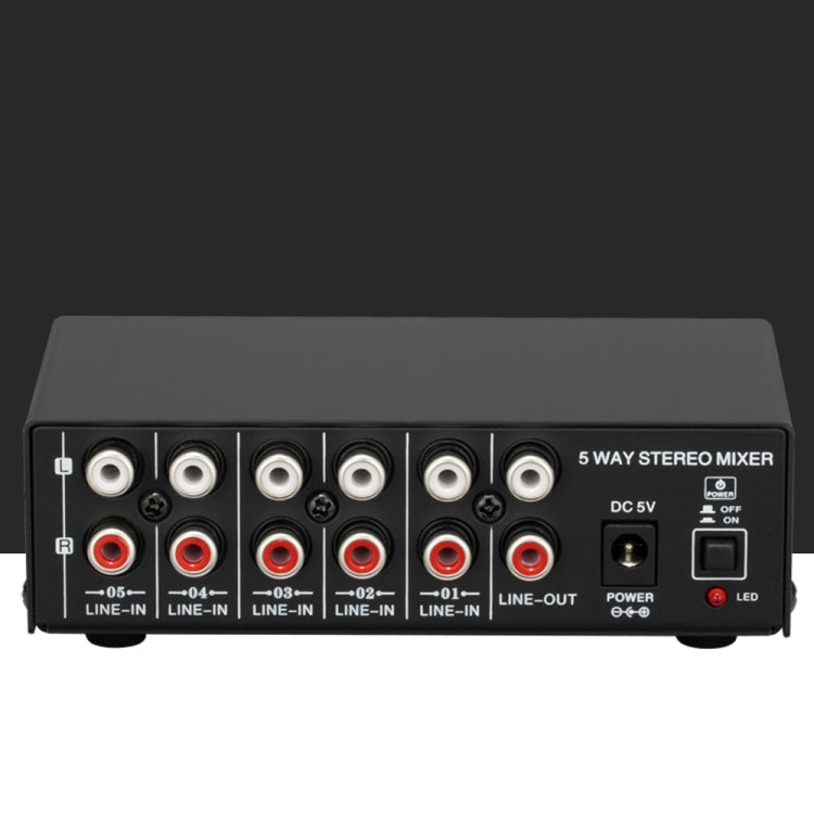 B055 5-Channel Active Stereo Mixer Multi-Channel Mixer with Independent Volume Adjustment  & USB 5V Power Output & Headphone Monitoring, US Plug -  by PMC Jewellery | Online Shopping South Africa | PMC Jewellery | Buy Now Pay Later Mobicred