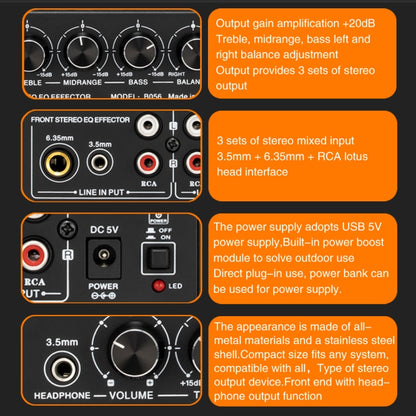 3-Channel Mixer Front Stereo Amplifier High / Mid / Bass Adjuster, USB 5V Power Supply, US Plug -  by PMC Jewellery | Online Shopping South Africa | PMC Jewellery | Buy Now Pay Later Mobicred