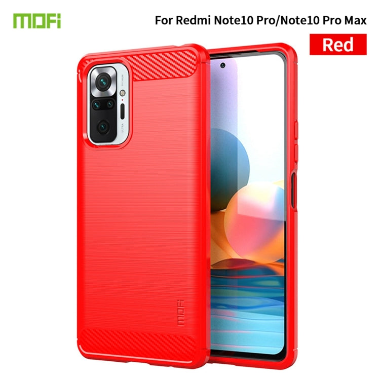 For Xiaomi Redmi Note 10 Pro / Note 10 Pro Max MOFI Gentleness Series Brushed Texture Carbon Fiber Soft TPU Case(Red) - Xiaomi Cases by MOFI | Online Shopping South Africa | PMC Jewellery