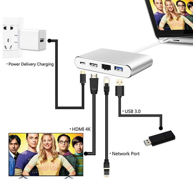 WS-07 Type-C 3.1 to RJ45 + HDMI + USB3.0 + PD 4-in-1 Converter Multifunctional Docking Station - USB HUB by PMC Jewellery | Online Shopping South Africa | PMC Jewellery | Buy Now Pay Later Mobicred