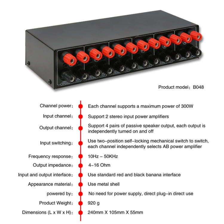 2-in 4-out Power Amplifier Speaker Switcher Splitter Comparator 300W Per Channel Without Loss Of Sound Quality -  by PMC Jewellery | Online Shopping South Africa | PMC Jewellery | Buy Now Pay Later Mobicred