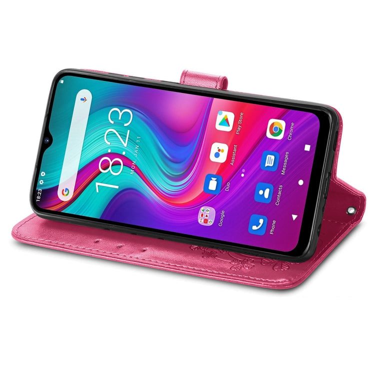 For  Doogee X96 Pro Four-leaf Clasp Embossed Buckle Mobile Phone Protection Leather Case with Lanyard & Card Slot & Wallet & Bracket Function(Magenta) - More Brand by PMC Jewellery | Online Shopping South Africa | PMC Jewellery | Buy Now Pay Later Mobicred