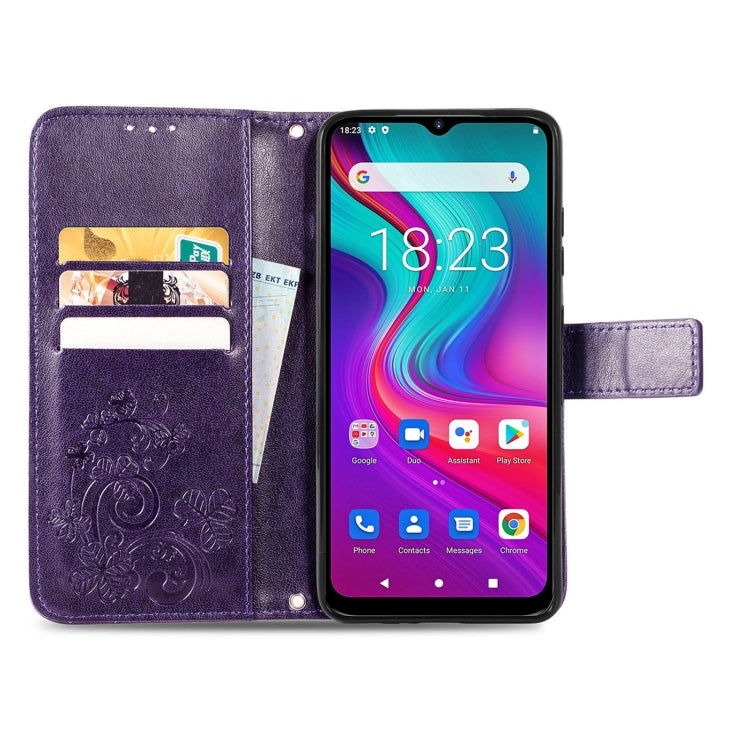 For  Doogee X96 Pro Four-leaf Clasp Embossed Buckle Mobile Phone Protection Leather Case with Lanyard & Card Slot & Wallet & Bracket Function(Purple) - More Brand by PMC Jewellery | Online Shopping South Africa | PMC Jewellery | Buy Now Pay Later Mobicred
