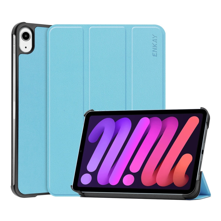 For iPad mini 2024 / mini 6 ENKAY Custer Texture Horizontal Flip PU+PC Leather Tablet Case with Three-folding Holder & Sleep / Wake-up Function(Light Blue) - free shipping - PMc TechLife - Order now!