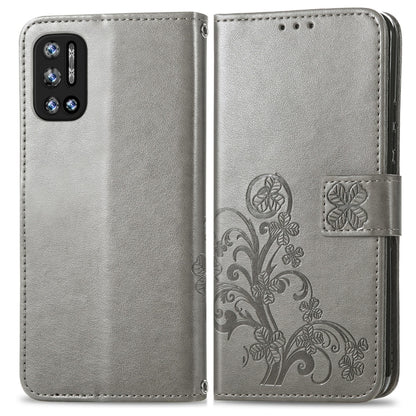 For DOOGEE N40 Pro Four-leaf Clasp Embossed Leather Case with Lanyard & Card Slot & Wallet & Holder(Grey) - More Brand by PMC Jewellery | Online Shopping South Africa | PMC Jewellery | Buy Now Pay Later Mobicred
