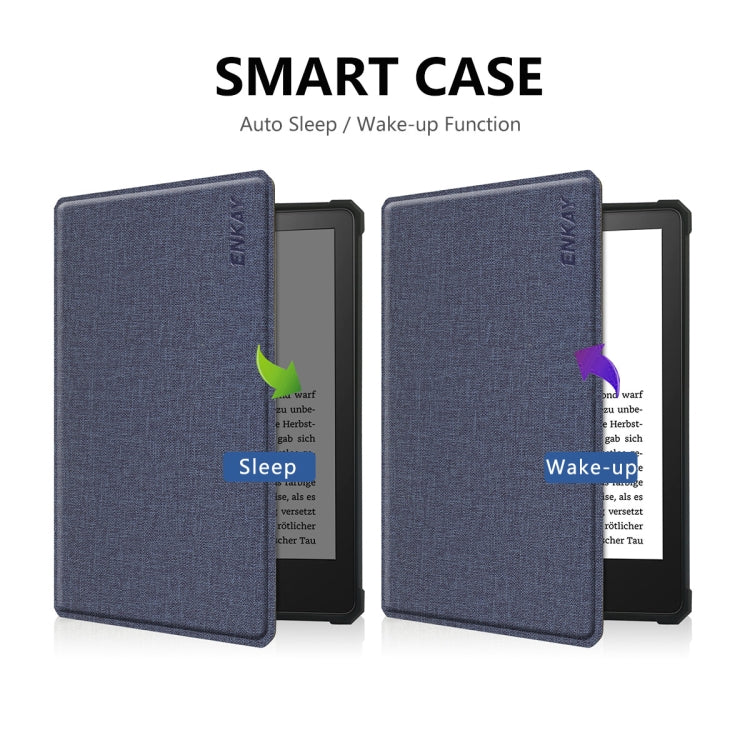 For Amazon Kindle Paperwhite 5 2021 ENKAY Solid Color Denim Texture Horizontal Flip Leather Tablet Case with Sleep / Wake-up Function(Dark Blue) - free shipping - PMC TechLife - Order now!